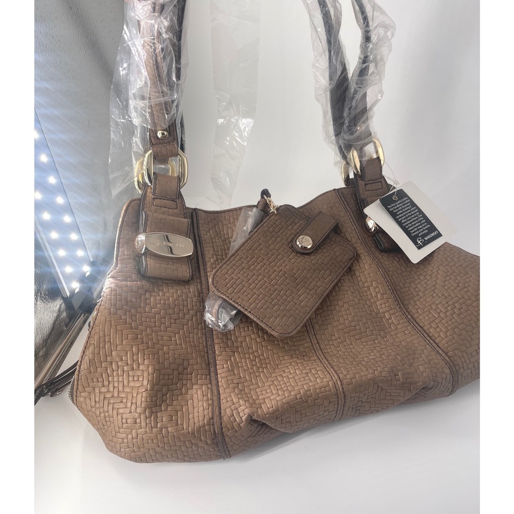 B. Makowsky Genuine Leather Taupe Embossed BasketWeave Tote Shoulder Bag NWT - Picture 7 of 7